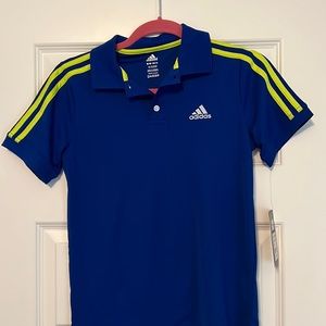 Adidas Boy’s Medium Blue T-Shirt with green detailing.